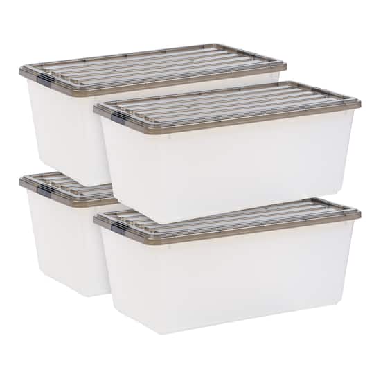 Iris® 91qt. Clear View Plastic Storage Bins with Gray Latching Buckle Lids, 4ct.
